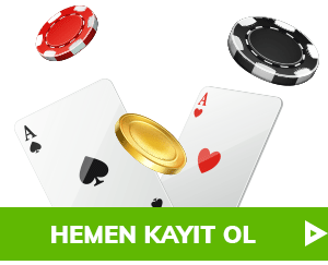 iskambil kağıtları, jetonlar ve yeşil renk kayıt ol butonu olan animasyon